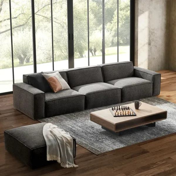 Jonathan Extended Sofa with Ottoman, Dark Granite