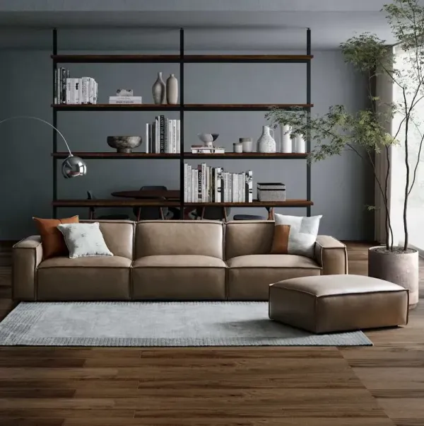 Jonathan Leather Extended Sofa with Ottoman