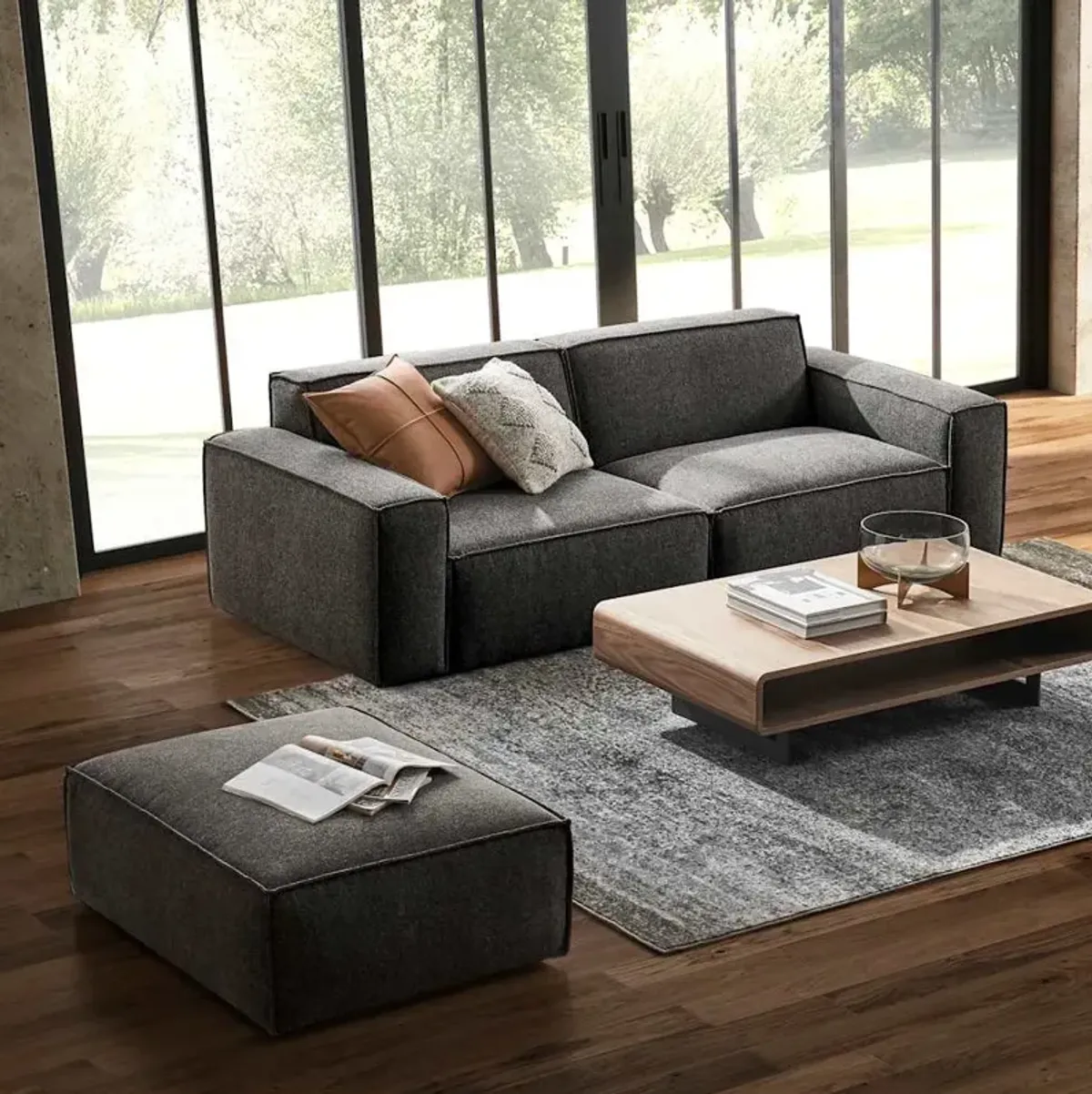 Jonathan Sofa with Ottoman, Dark Granite