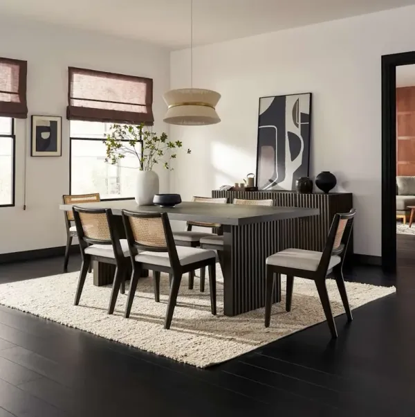 Sloane Dining Table 88.6" No Bench and 4 Fabric Chairs