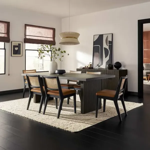 Sloane Dining Table 88.6" No Bench and 4 Leather Chairs