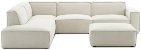 Jonathan Extended Side Chaise Sectional Sofa Left Facing with Ottoman, Performance Creamy White