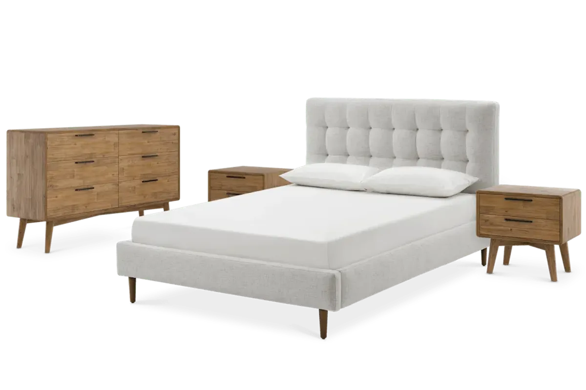 Madison King Size Bed with Seb 6-Drawer Dresser & 2 Seb Nightstand, Bisque