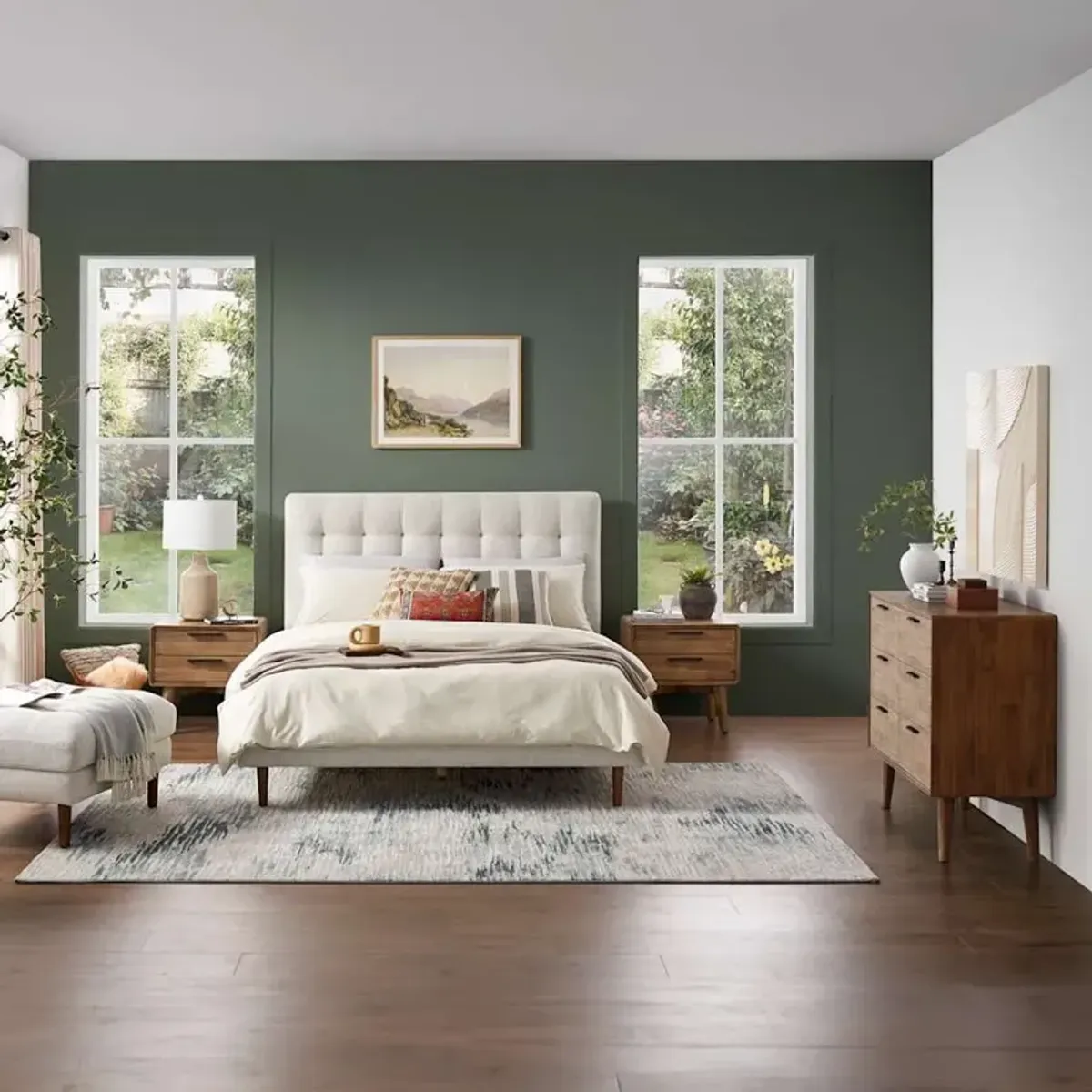 Madison King Size Bed with Seb 6-Drawer Dresser & 2 Seb Nightstand, Bisque