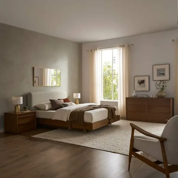 Joseph Queen Size Bed with 2 Nightstands & 6-Drawer Dresser Set, Ivory Beige