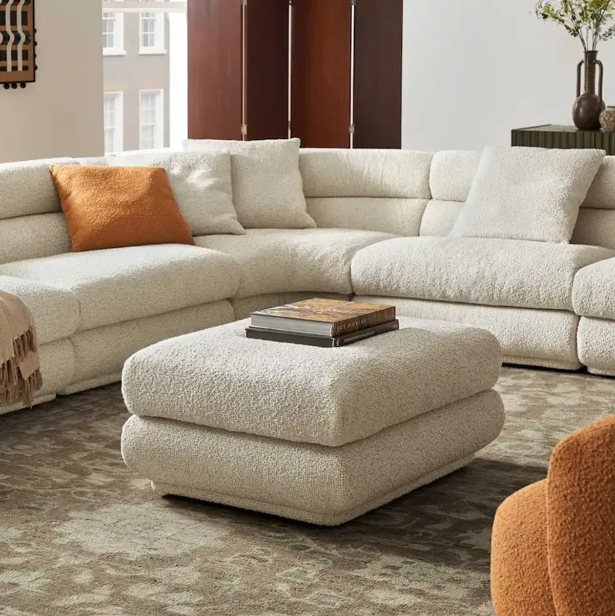 Solari Performance Fabric Extended Sofa with Ottoman