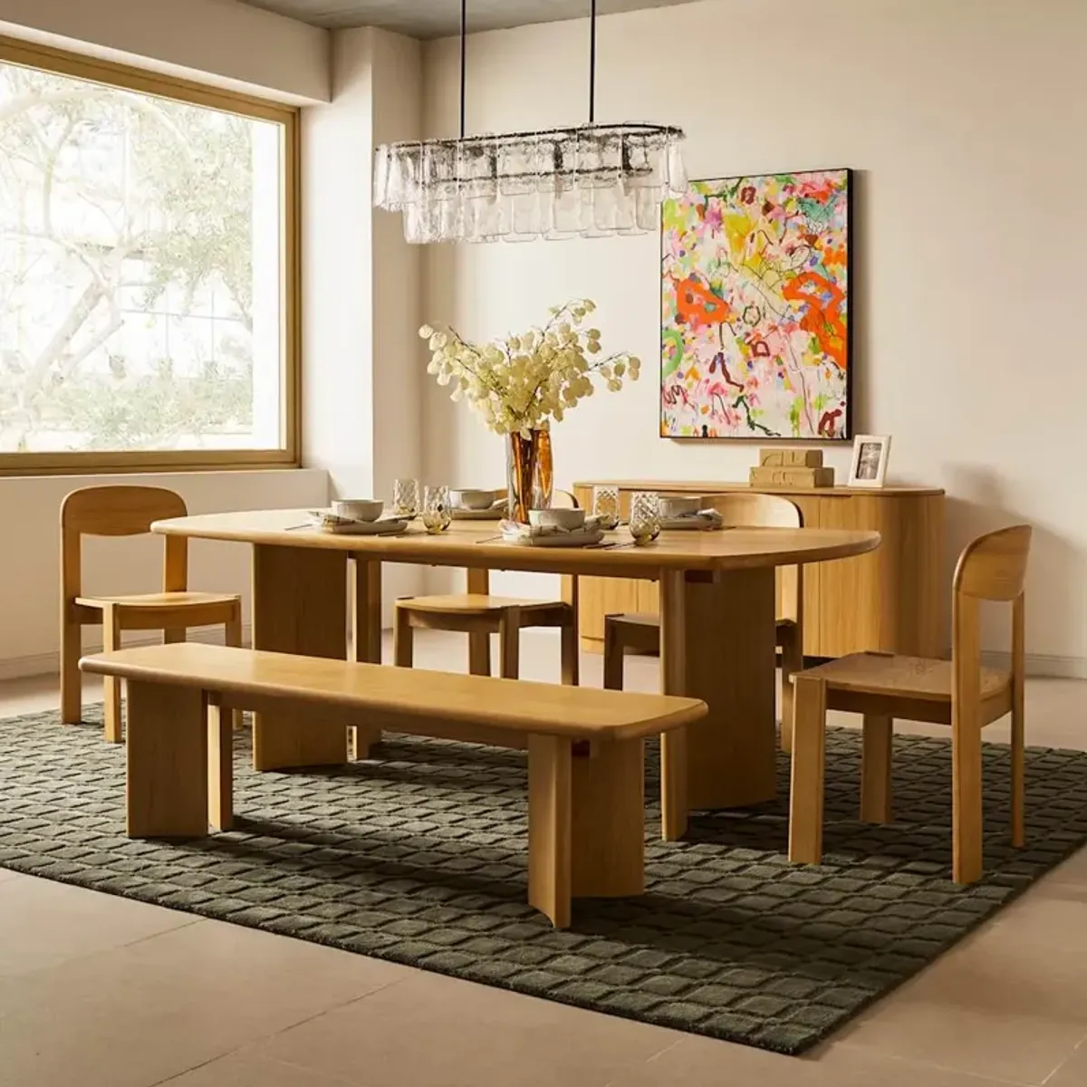 Posey Dining Table with Bench Set 72.8" Table and 55.1" Bench