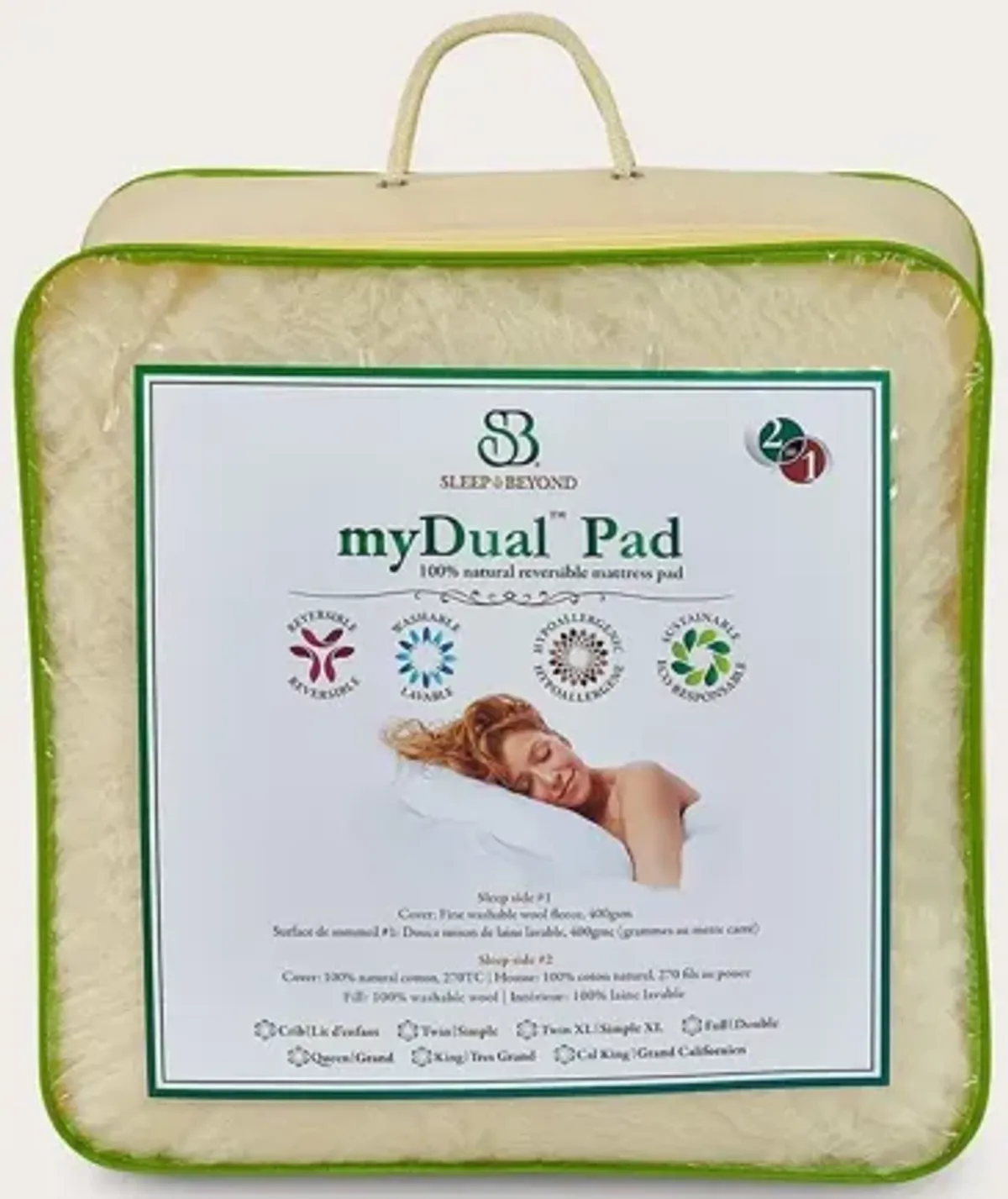 Sleep & Beyond myDual Pad® Reversible Wool Mattress Pad - Twin XL