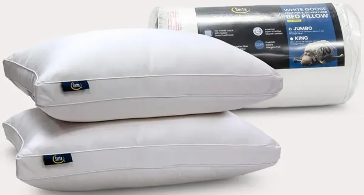 Serta White Goose Feather and Down Fiber Side Sleeper Pillow 2-Pack - King