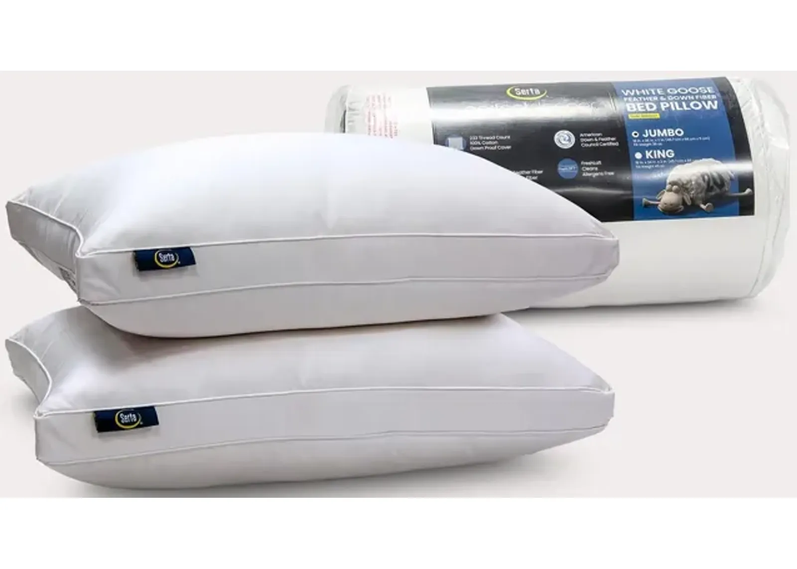 Serta White Goose Feather and Down Fiber Side Sleeper Pillow 2-Pack - King