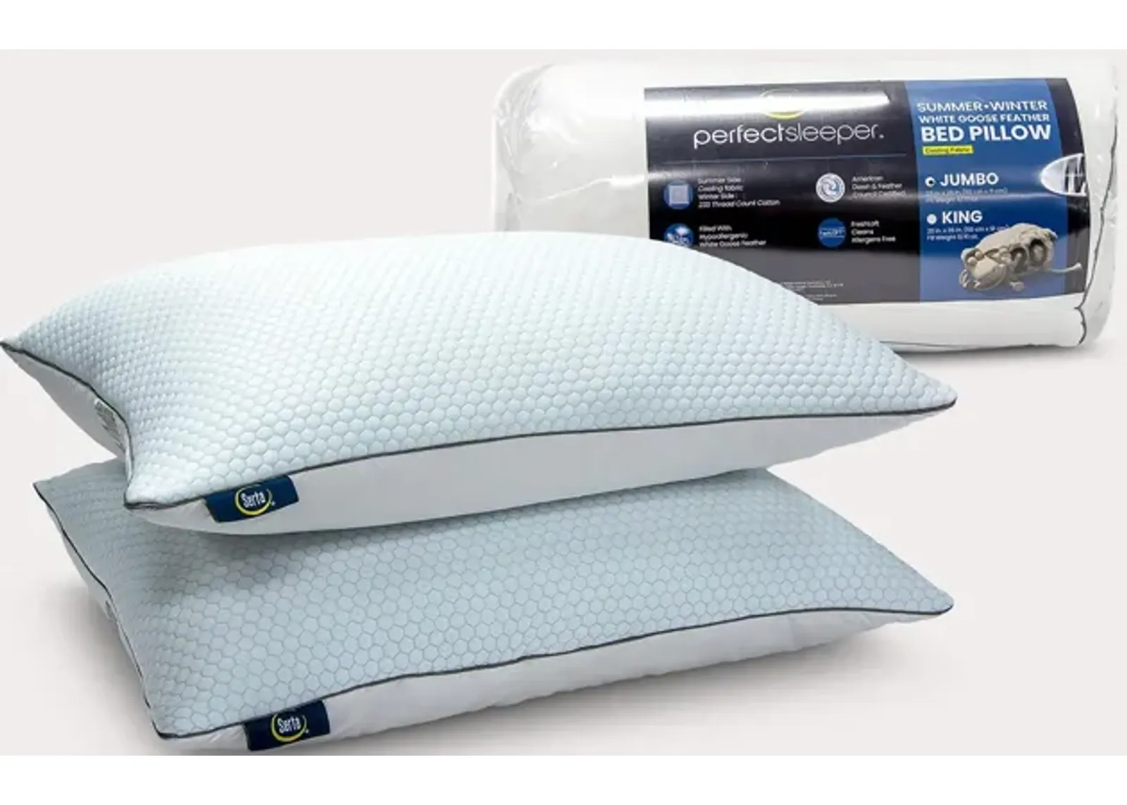 Serta Summer and Winter White Goose Feather Pillow 2-Pack - King