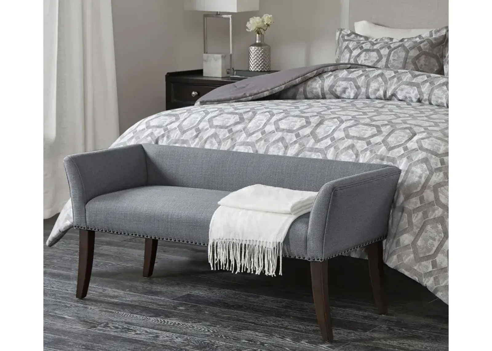 Madison Park Welburn Upholstered Accent Bench - Welburn Slate Blue