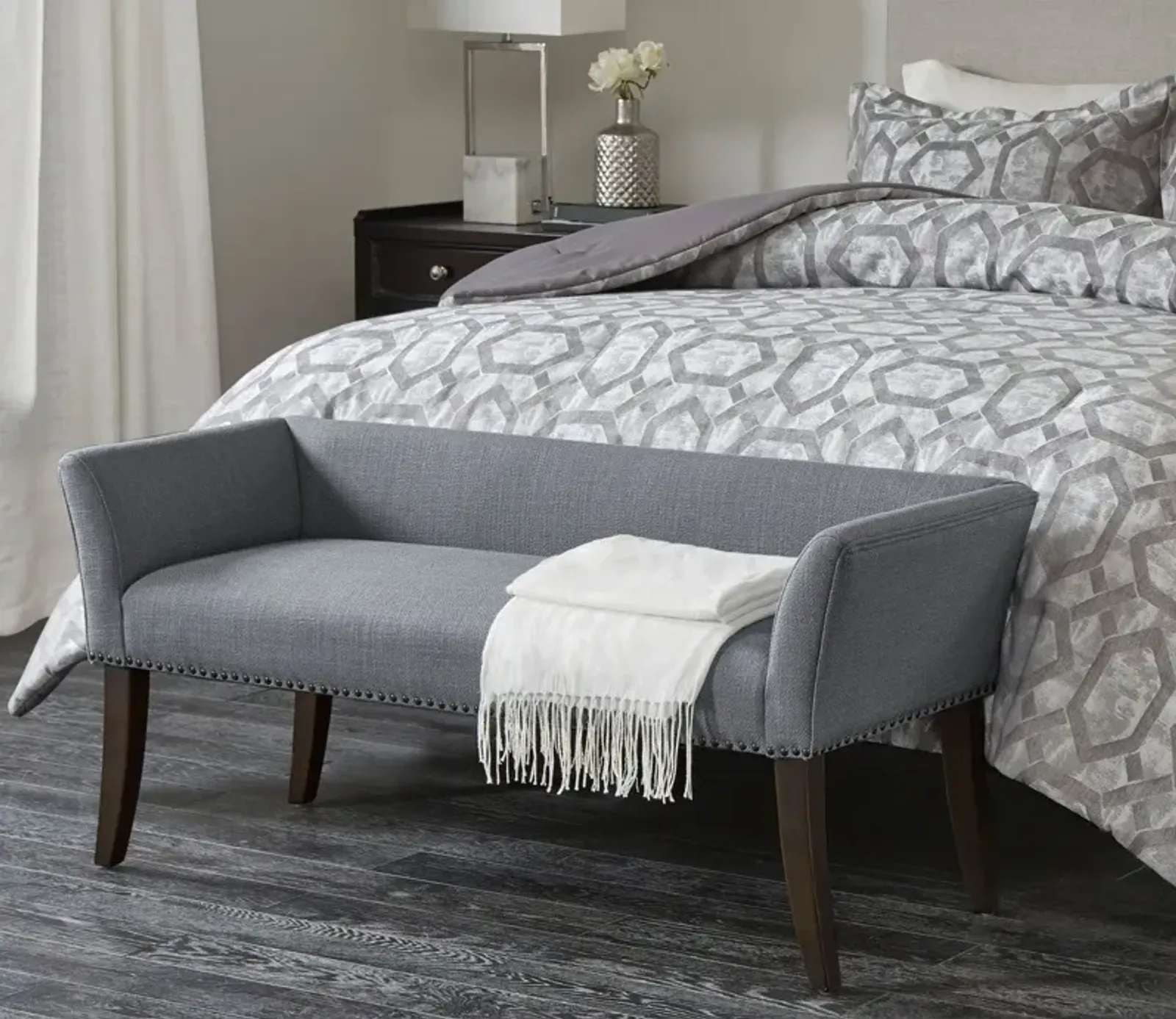 Madison Park Welburn Upholstered Accent Bench - Welburn Slate Blue