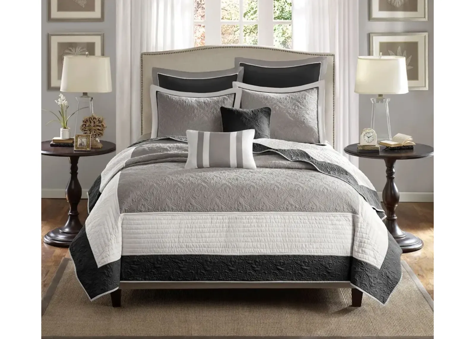 Madison Park Attingham Reversible Quilted Color Block 7-Piece Coverlet Set