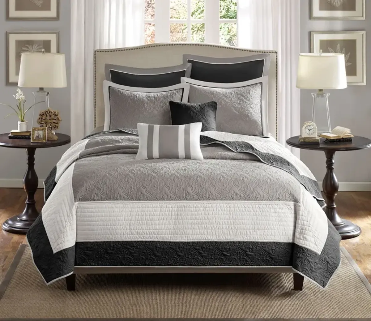 Madison Park Attingham Reversible Quilted Color Block 7-Piece Coverlet Set