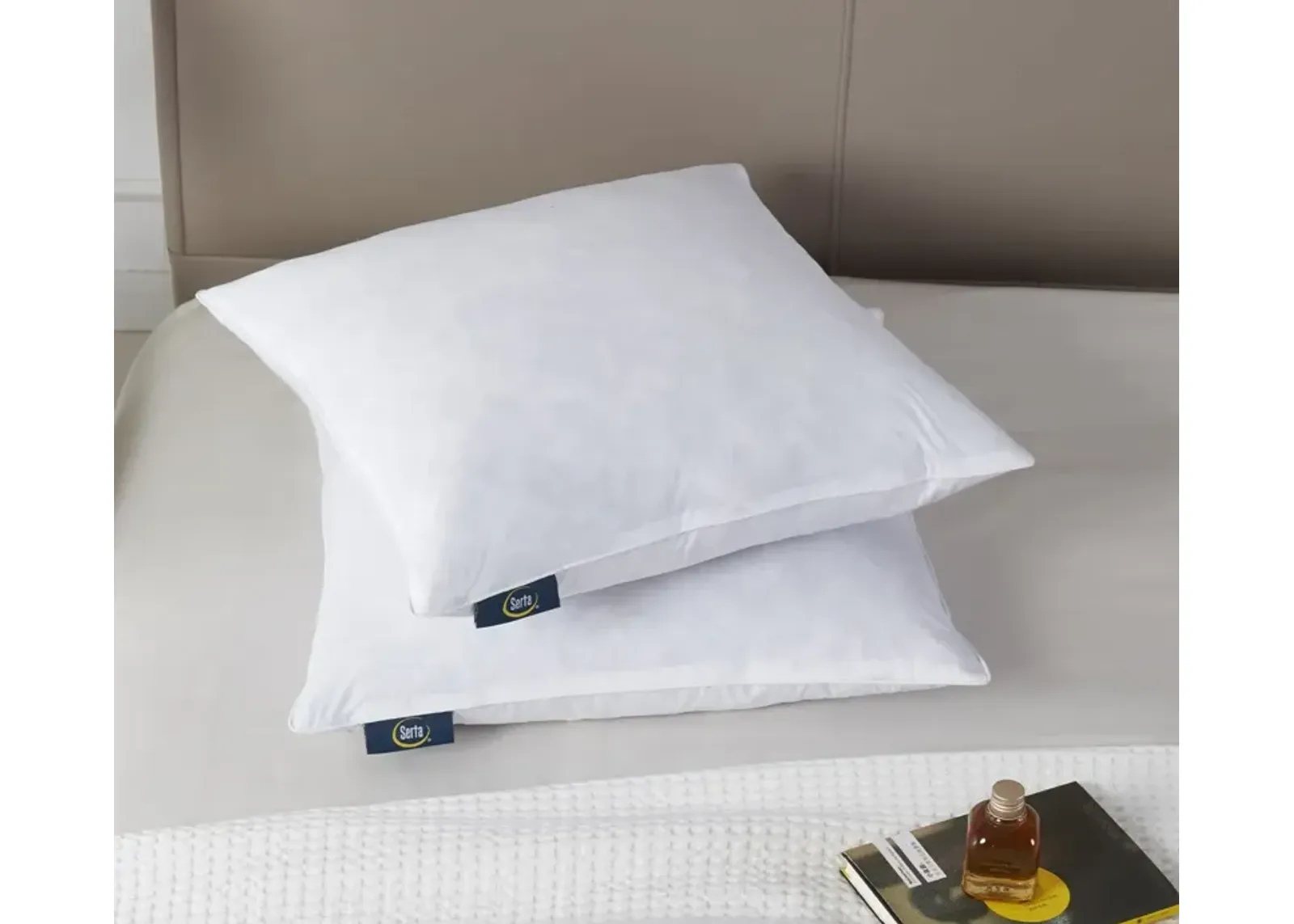 Serta Cotton Medium Firm Decorative Square Feather Pillow 2-Pack - Euro