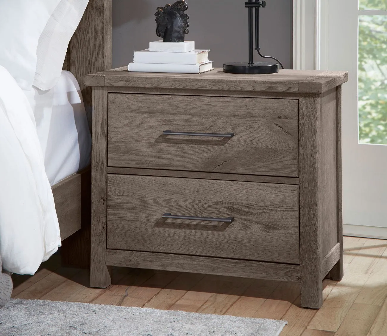 Vaughan Bassett Dovetail Mystic Grey 2-Drawer Wood Nightstand Handcrafted