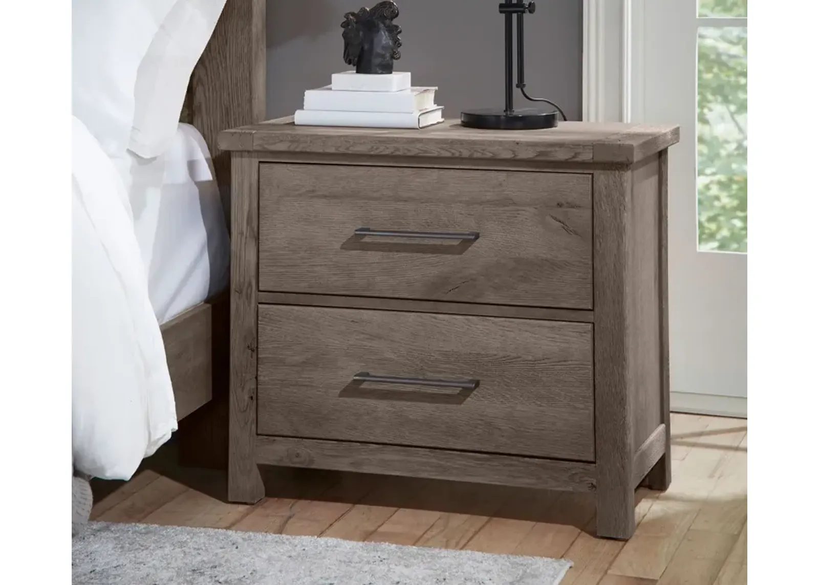 Vaughan Bassett Dovetail Mystic Grey 2-Drawer Wood Nightstand Handcrafted