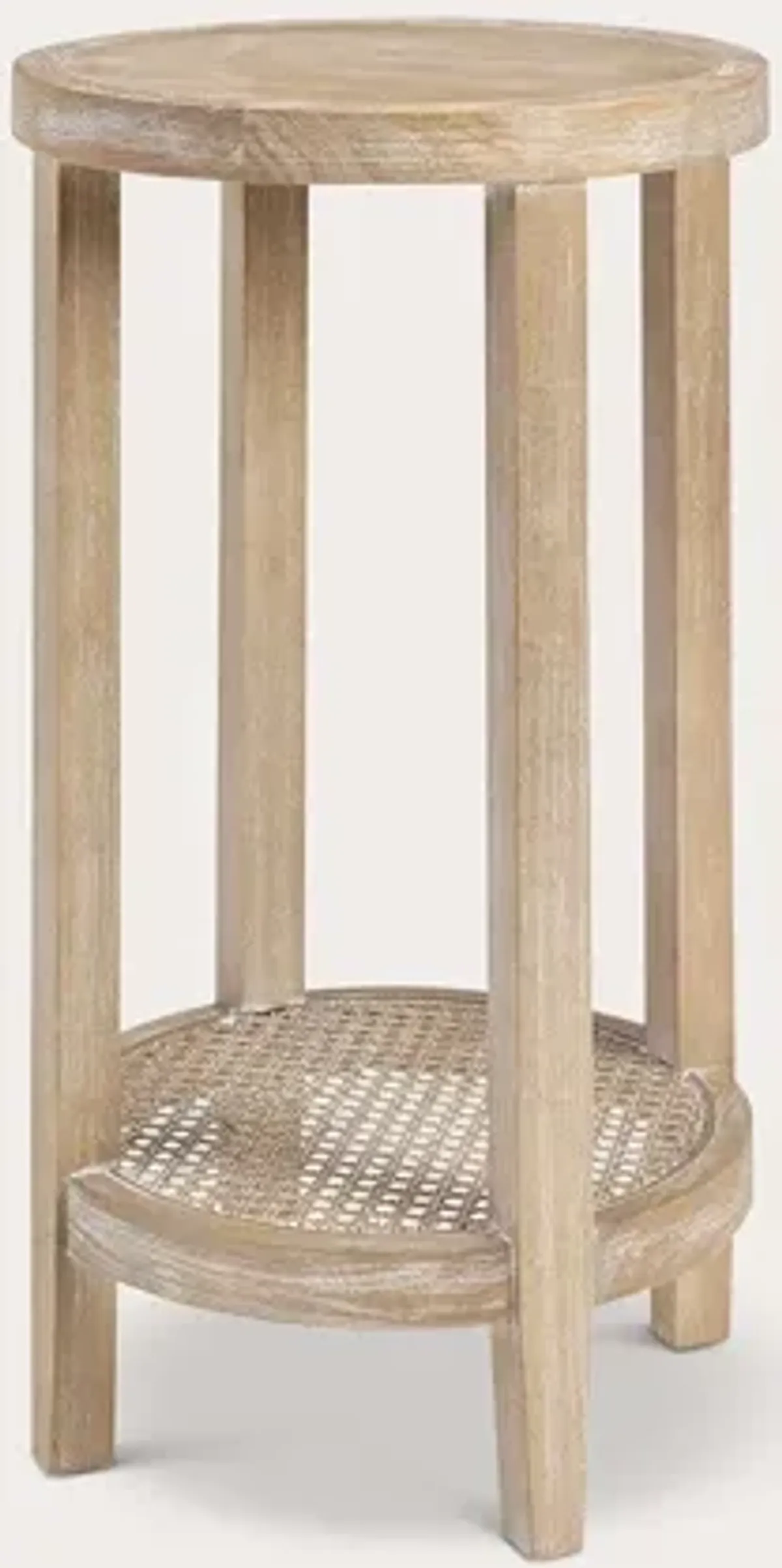 Martha Stewart Harley Round Wood Rattan Shelf Accent Table