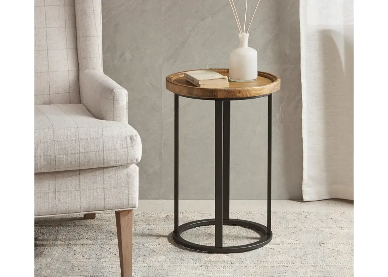 Martha Stewart Irisa Round Wood Accent Table