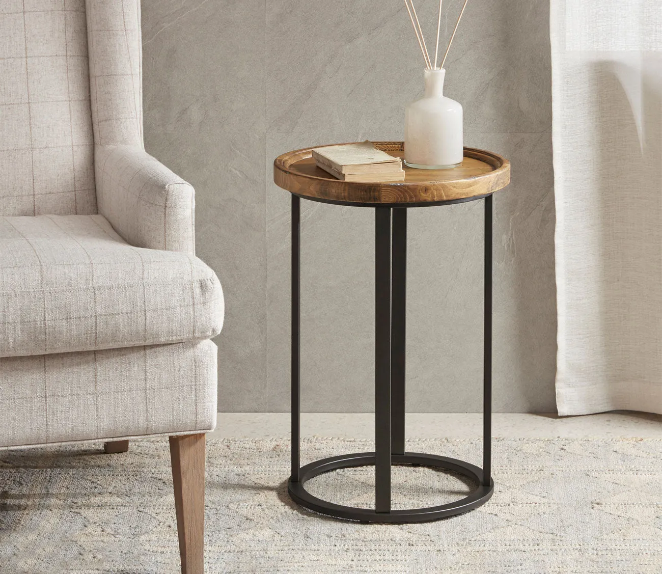 Martha Stewart Irisa Round Wood Accent Table