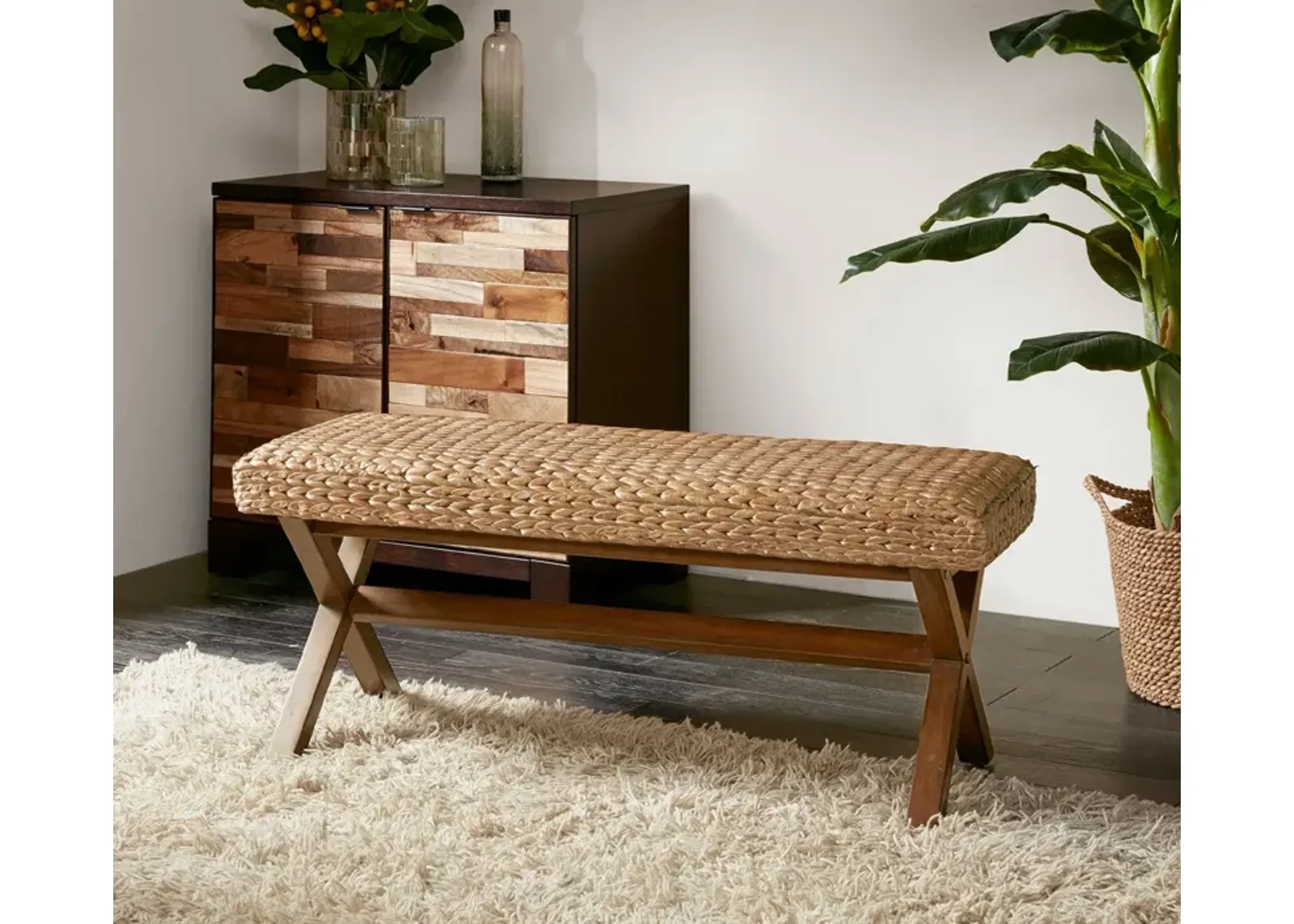 INK + IVY Ink & Ivy Seadrift Natural Woven Seagrass Accent Bench