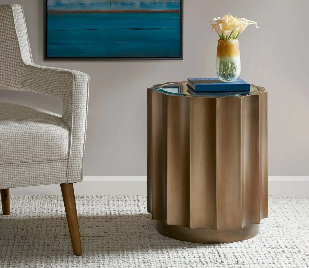 Madison Park Valentina Bronze Round Scalloped Accent Table