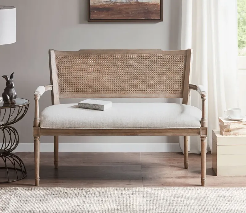 Madison Park Willshire Rattan Inset Beige Upholstered Settee