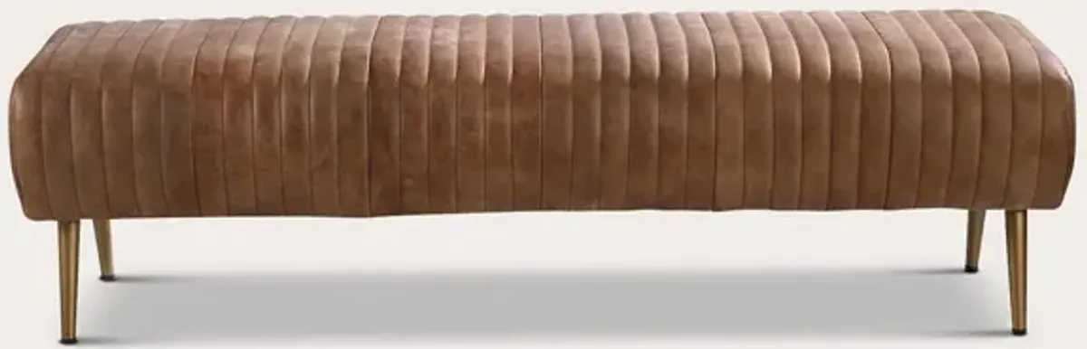 Moe's Furniture Endora Tufted Brown Genuine Leather Bench