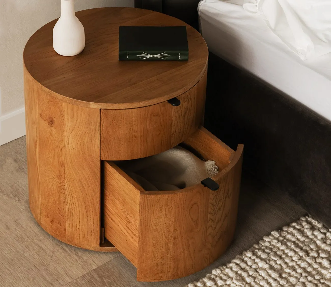 Moe's Furniture Theo Solid Oak Wood Round 2-Drawer Nightstand