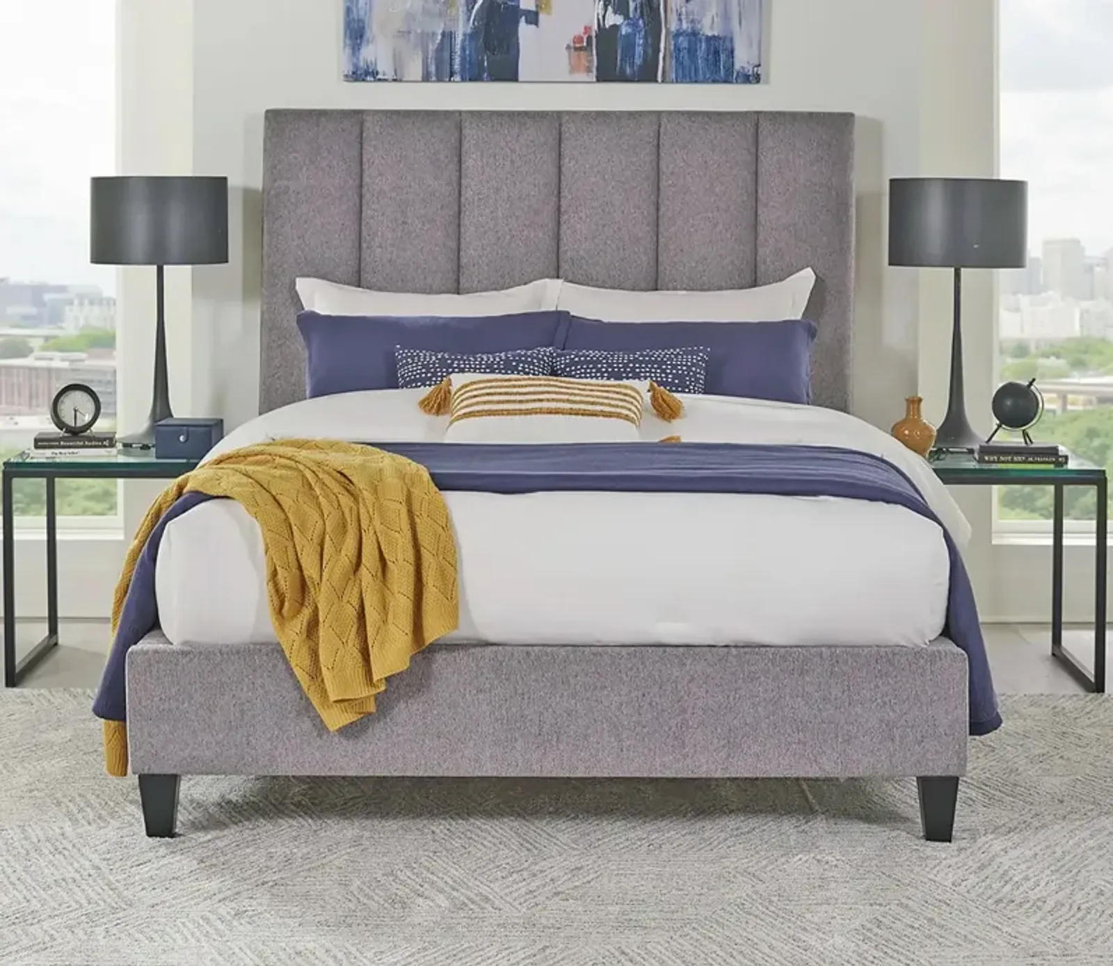 Parker House Avery Fabric Upholstered Panel Bed - Stream Grey - Queen