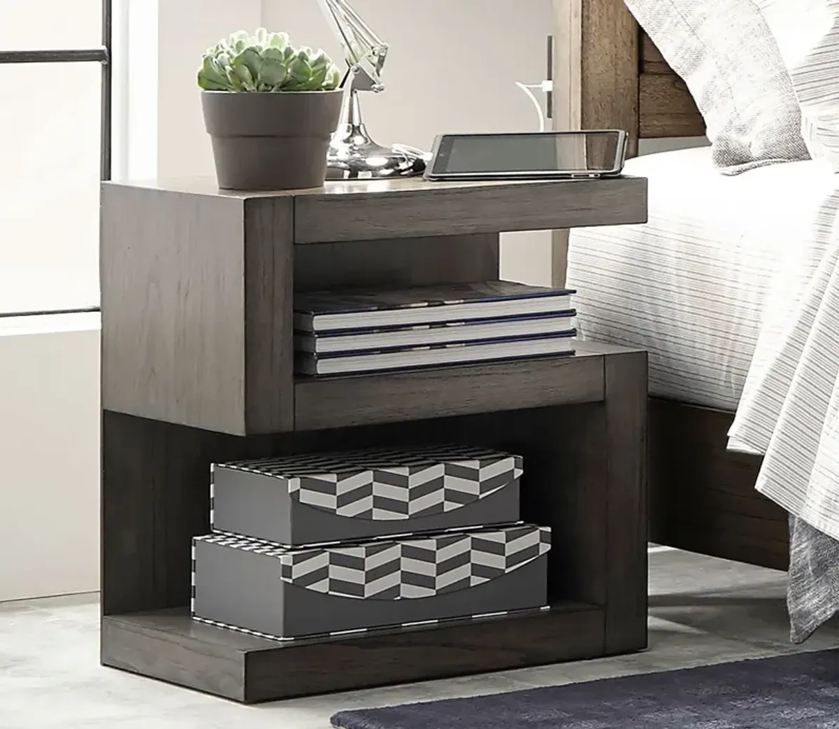 Aspen Home Modern Loft S-Shaped Nightstand - Grey