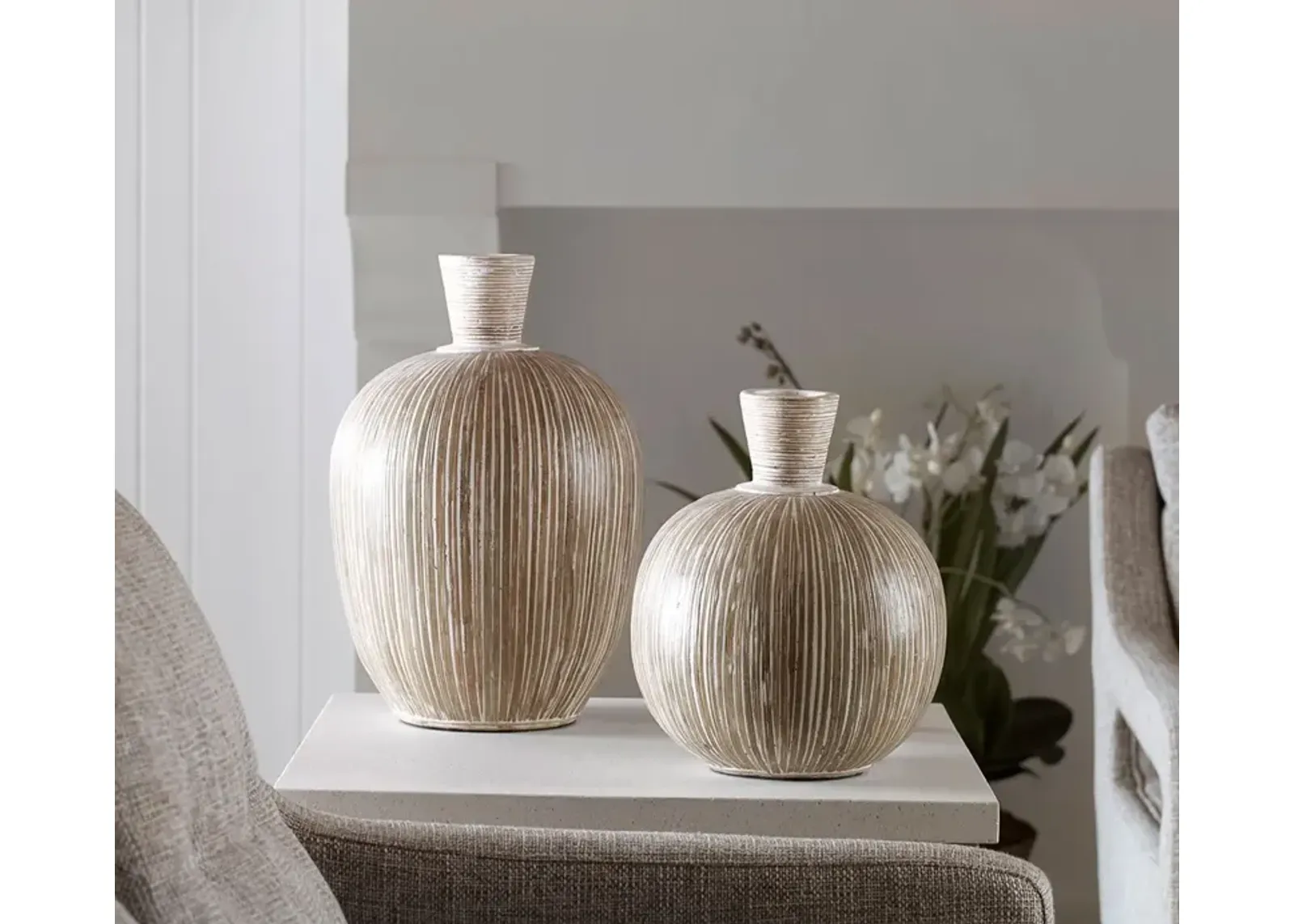 Uttermost Islander White Washed Vases Set of 2