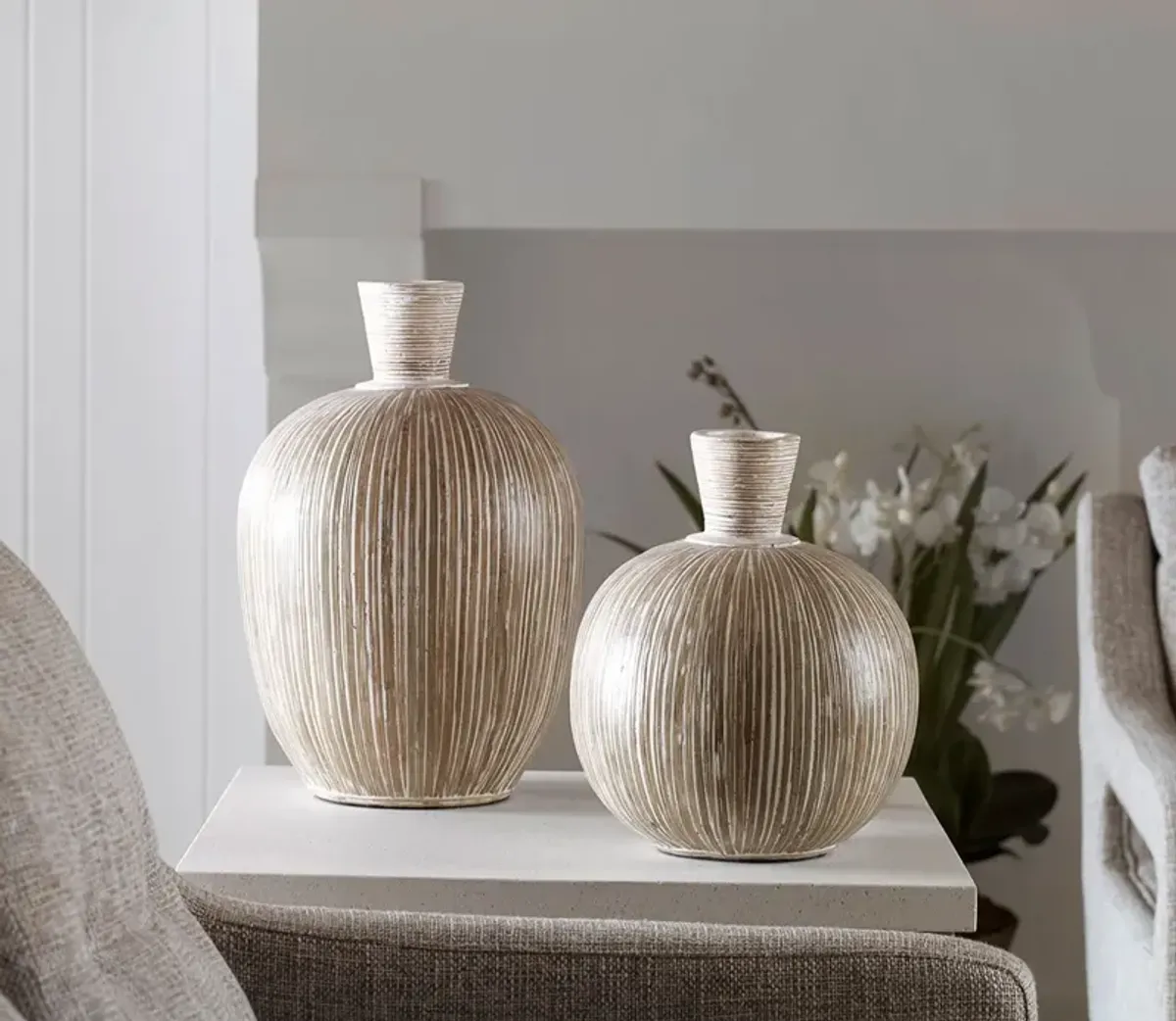 Uttermost Islander White Washed Vases Set of 2