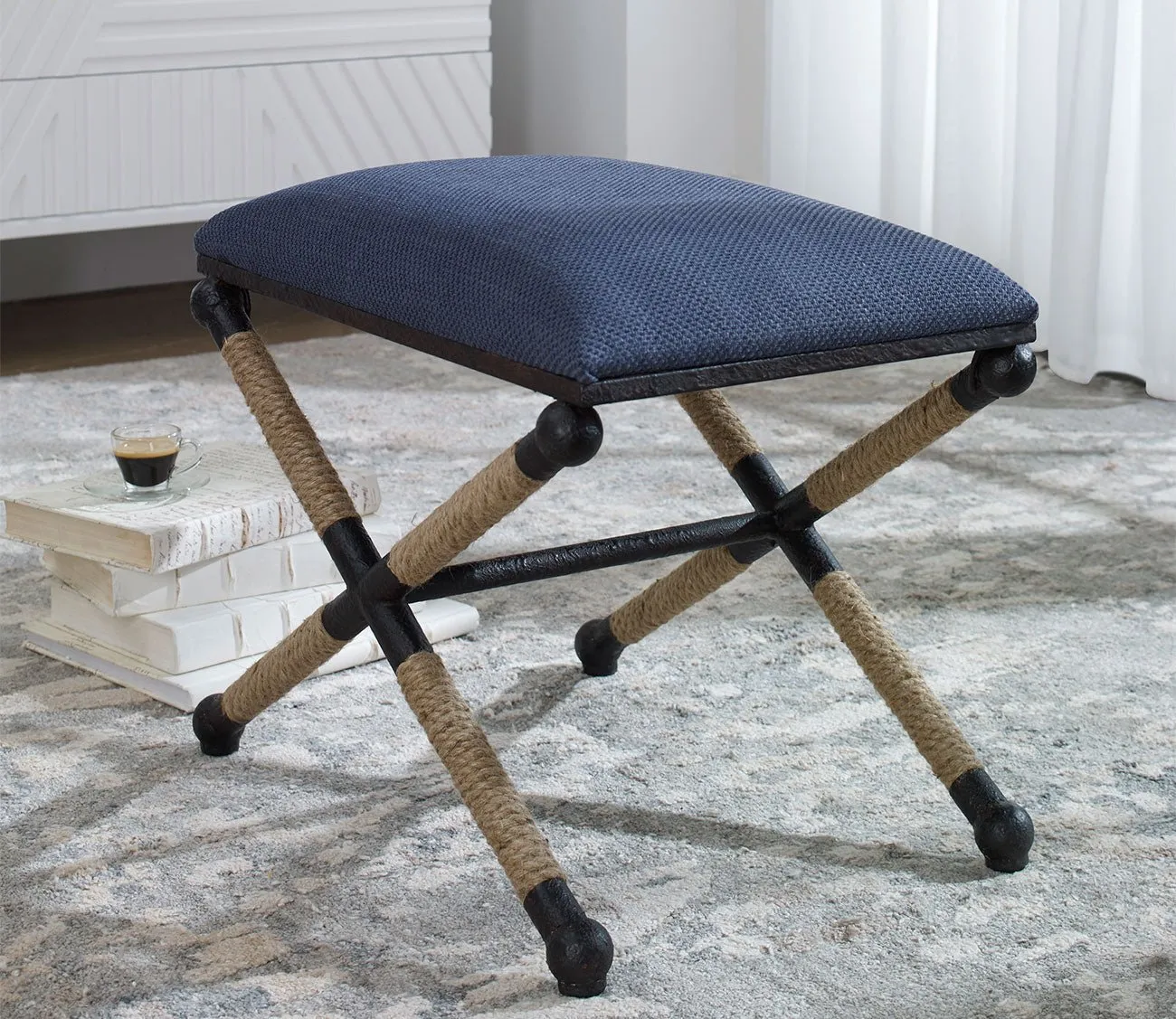 Uttermost Firth Small Navy Fabric Bench