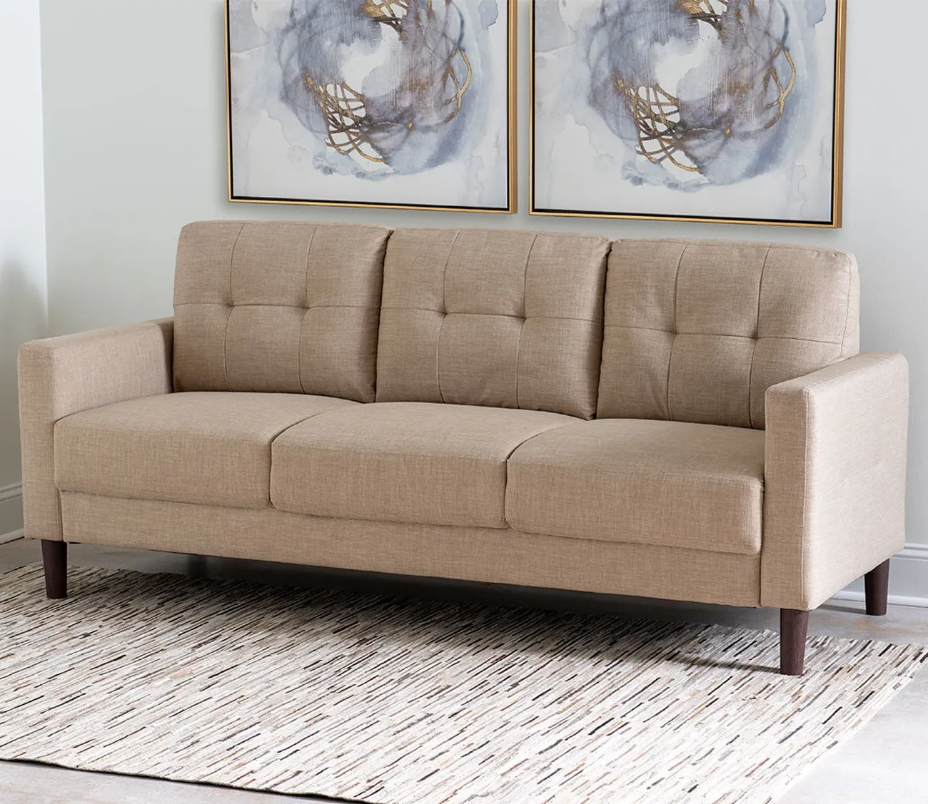 Legacy Classic Owen Oatmeal Tufted Fabric Sofa