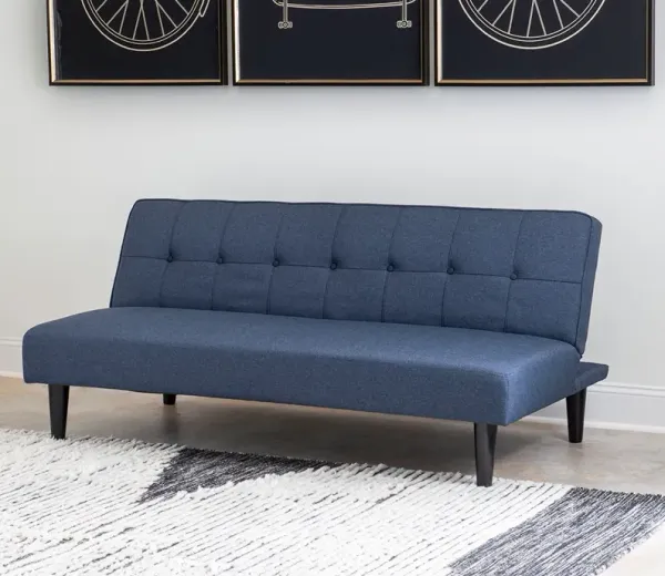 Legacy Classic Sawyer Blue Fabric Upholstered Armless Futon Sofa Bed