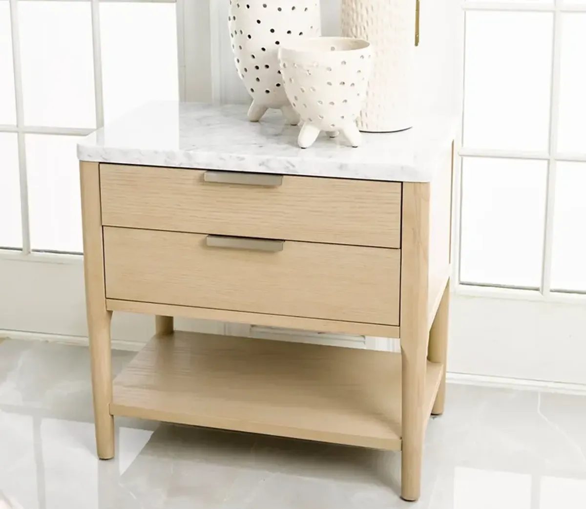 Palmetto Home Payton Marble Top White Oak 2-Drawer Nightstand