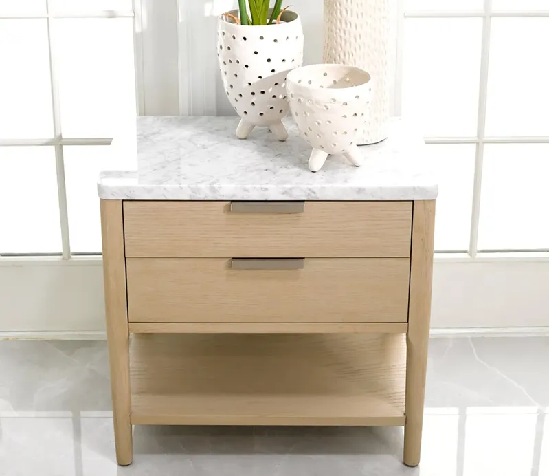 Palmetto Home Payton Marble Top White Oak 2-Drawer Nightstand