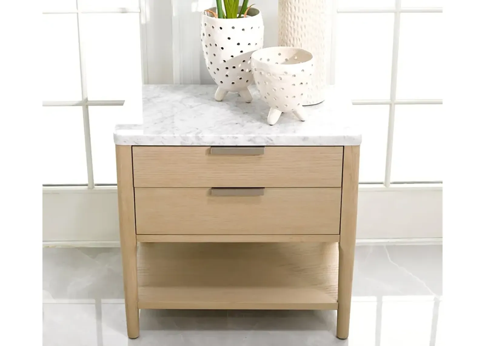 Palmetto Home Payton Marble Top White Oak 2-Drawer Nightstand