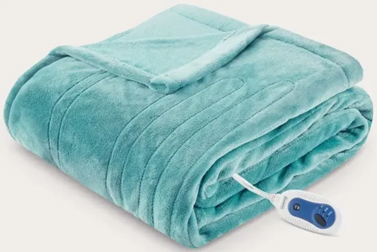 Beautyrest Heated Plush Throw - Sapphire