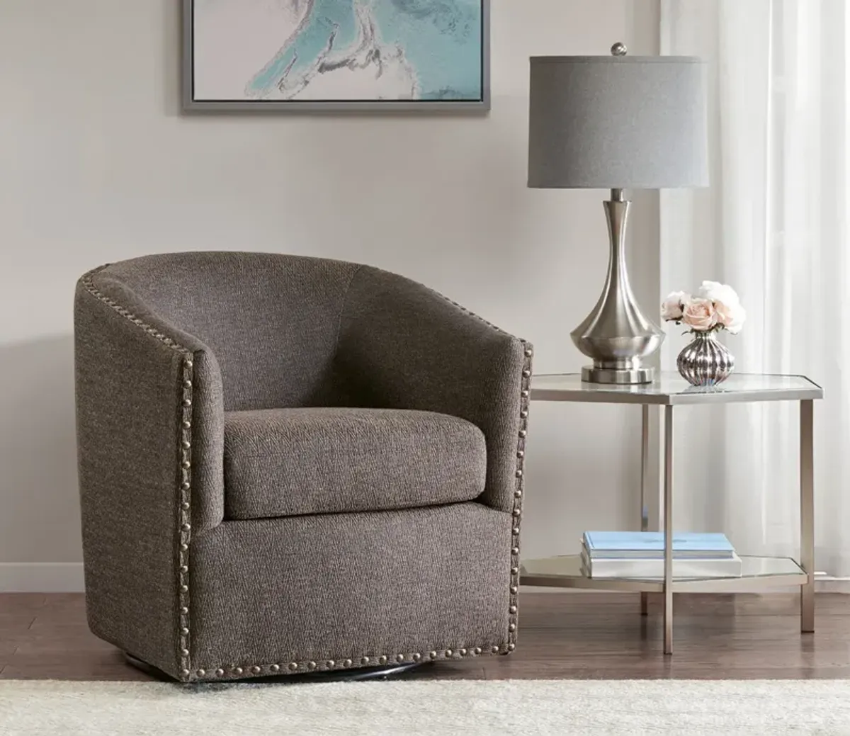 Madison Park Tyler Swivel Accent Chair - Natural Multi