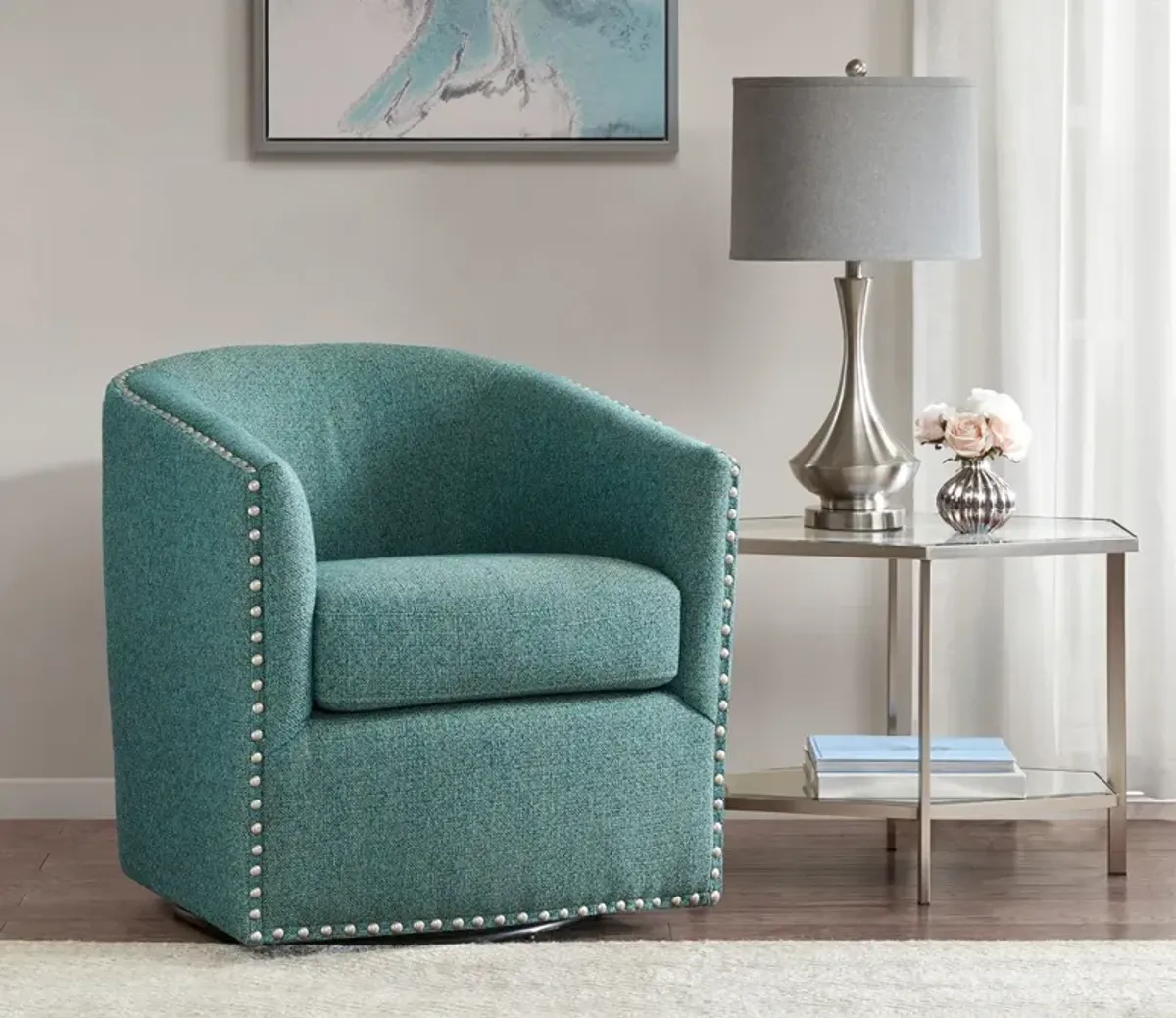 Madison Park Tyler Swivel Accent Chair - Teal Multi