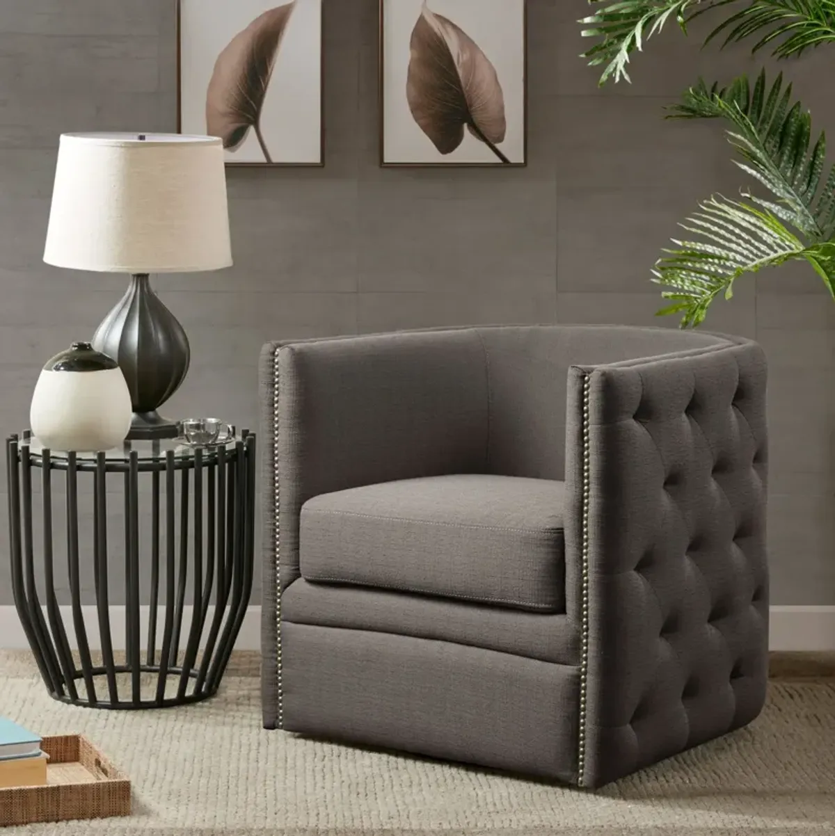 Madison Park Capstone Swivel Accent Chair - Slate