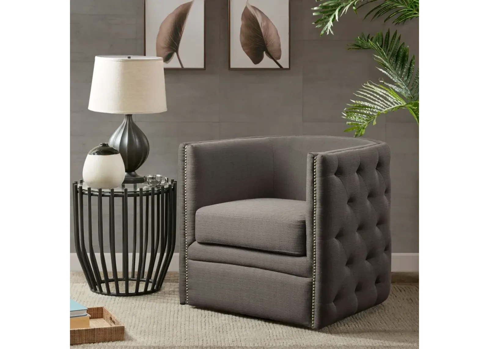 Madison Park Capstone Swivel Accent Chair - Slate