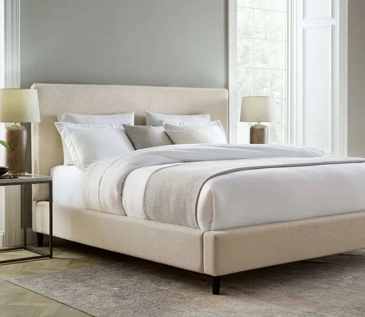 Palliser Sebring Snow Leather Upholstered Panel Bed - Queen