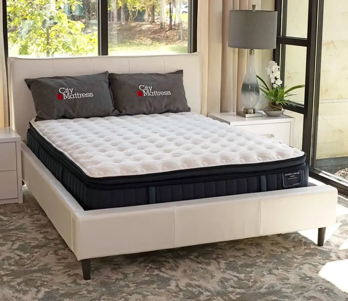 Palliser Sebring Snow Leather Upholstered Panel Bed - Queen