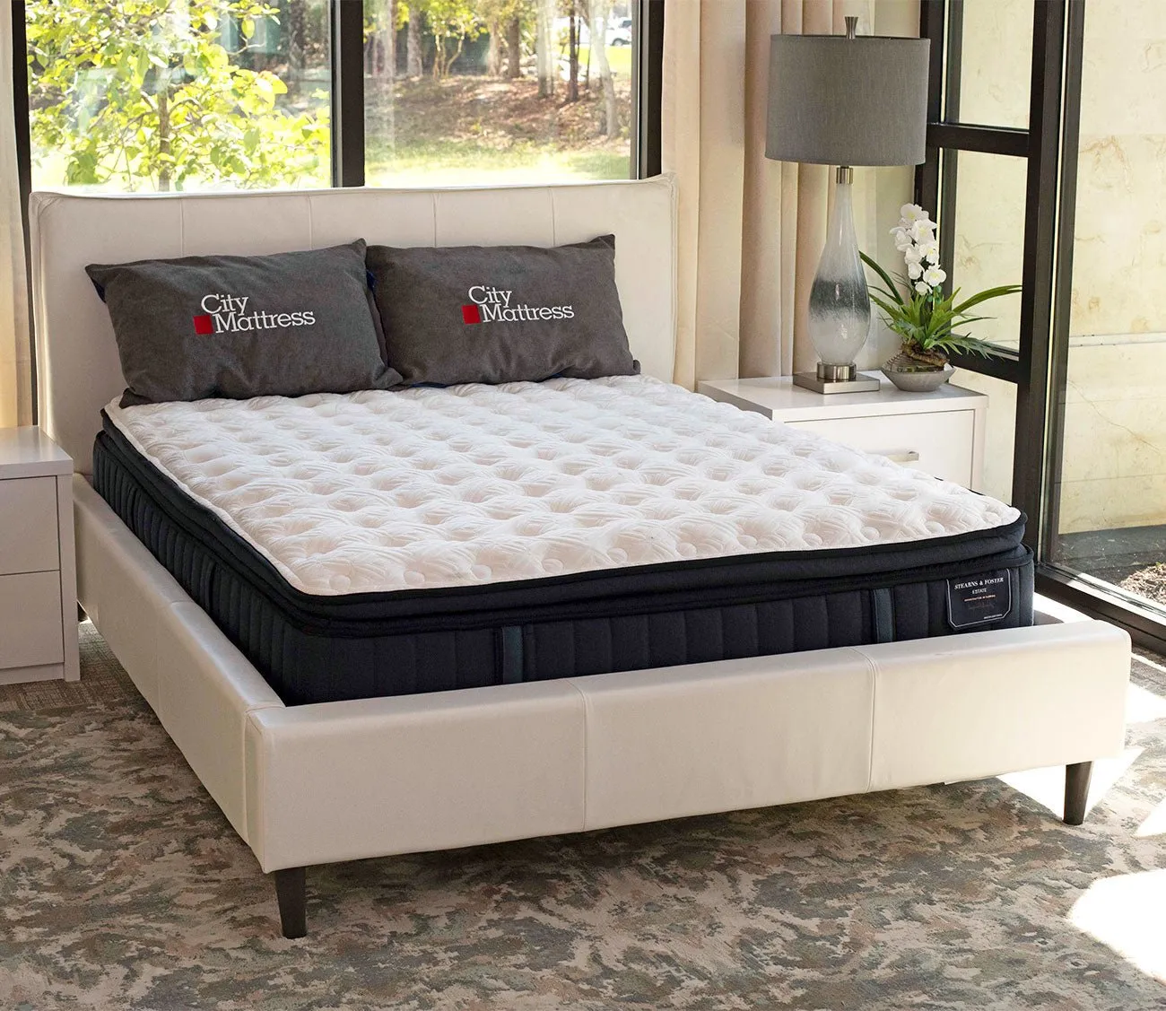 Palliser Sebring Snow Leather Upholstered Panel Bed - Queen