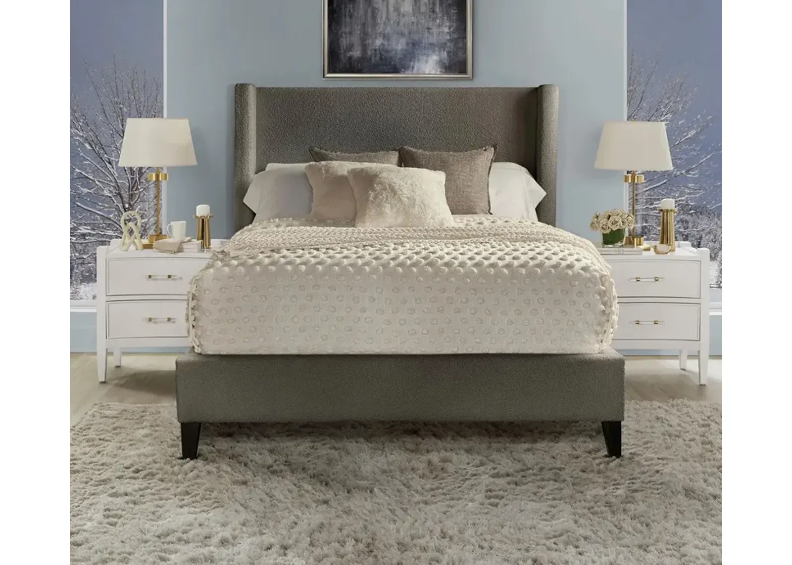 Parker House Angel Boucle Fabric Upholstered Bed - Charcoal - Queen