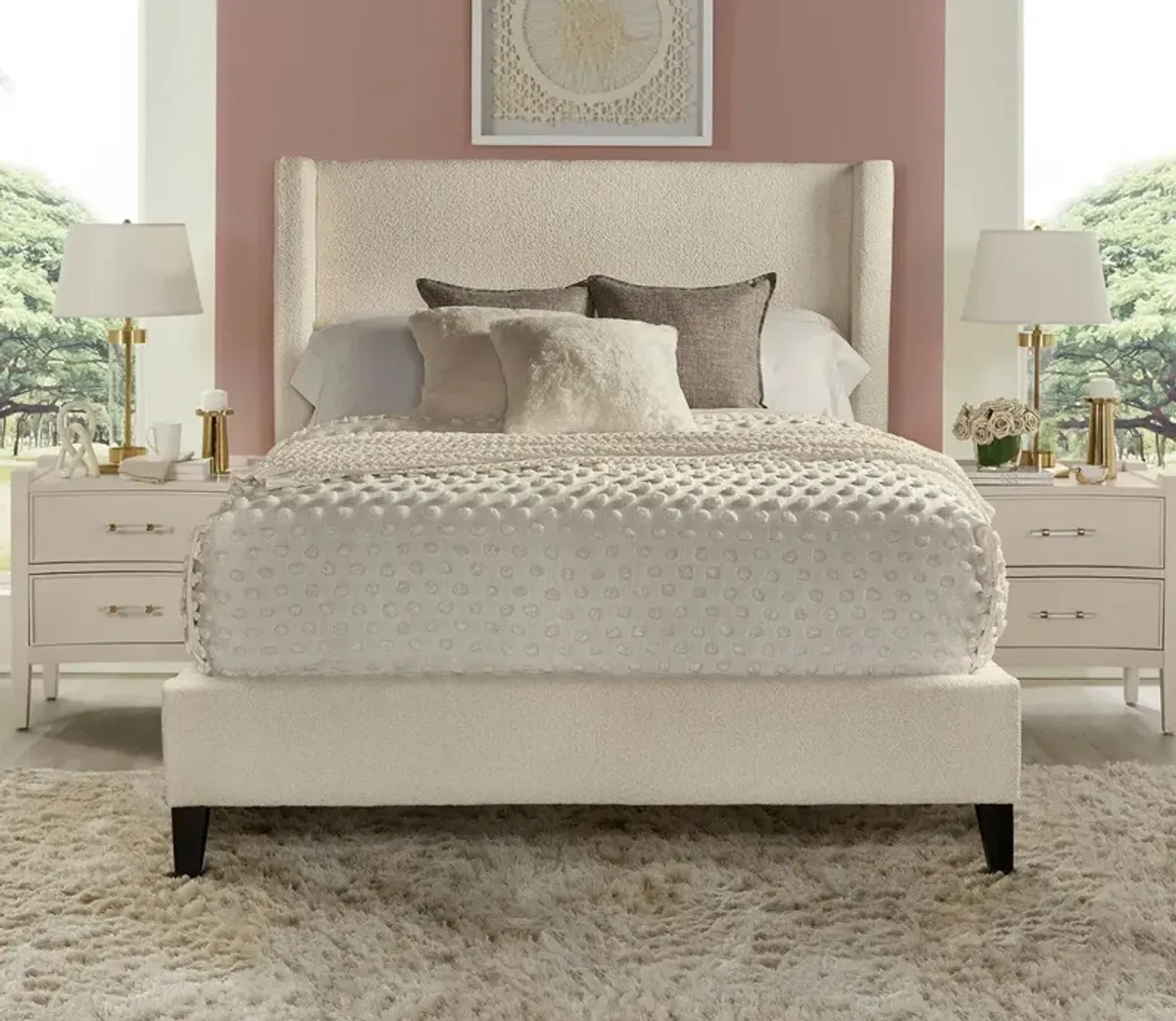 Parker House Angel Boucle Fabric Upholstered Bed - Ivory - Queen